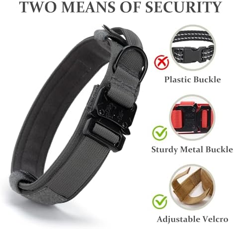 Tactical Dog Collar, Adjustable Military Training Nylon Pet Collar,Grey XL