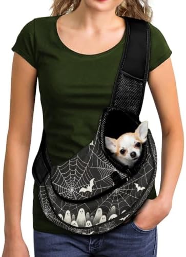 COEQINE Black Spider Web Ghost Print Sling Crossbody Carrier for Small Dogs