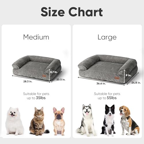FUKUMARU Dog Couch Bed, Corduroy Cozy Cat Bed, Waterproof, Washable Cover