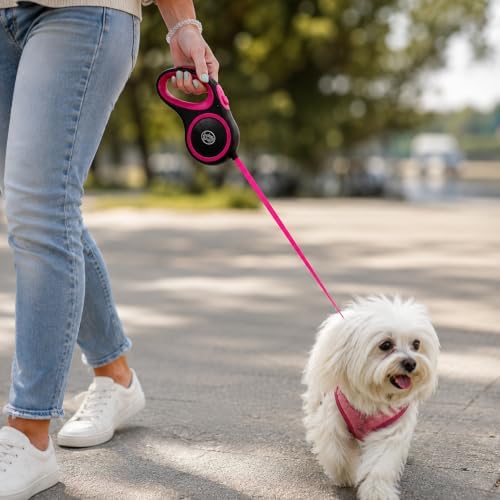 Retractable Dog Leash, 44 LBS /16FT Long, Small & Medium Dogs, Pink