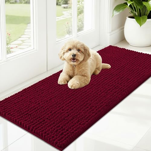 OLANLY Dog Door Mat for Muddy Paws 47x20, Extra Absorbent Chenille Mud Mat