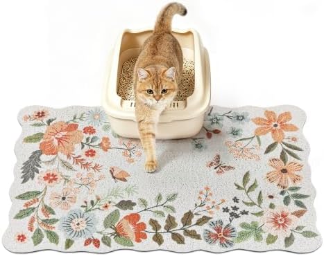 Cat Litter Mat,24"x16" Small Cute Litter Box Mat,Traps 100% Litter