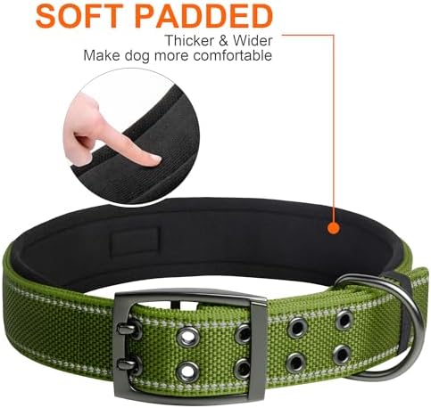 Fida Heavy Duty Dog Collar for Large Dogs with Metal Belt Buckle, Green