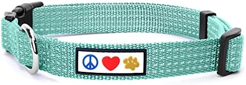 Pawtitas Reflective Dog Collar for X-Small Dogs – Adjustable Nylon Puppy Collar with Quick-Release Buckle | Fits Neck 8–13 in | Night Safety Training Collar | XS | Teal