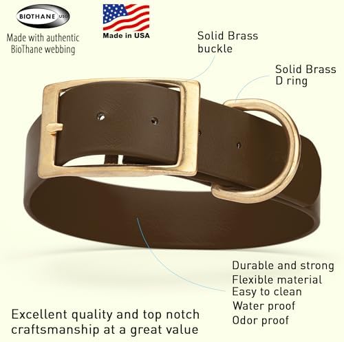 Viper Biothane Heavy Duty Waterproof Dog Collar Strong Coated Nylon Webbing w/Solid Brass Hardware Odor-Proof Easy to Clean High Performance Fits Small Medium or Large Dogs, Dark Chocolate Brown