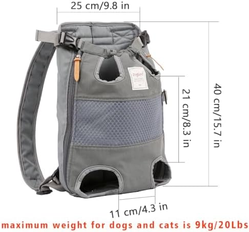 Lifeunion Legs Out Dog Carrier Backpack Hands-Free Adjustable Pet Travel Carrier for Small Medium Dogs Cats Motorcycle Hiking Walking (Grey)
