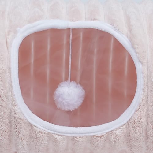 FORMYCATIE Luxurious Cat Tunnel,43" Straight Cat Tunnel Toys with Balls for Indoor,Collapsible Peekaboo Cave for Kitten（Pink Stripe）