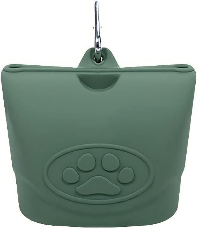 Silicone Dog Treat Pouch-Small Training Bag-Portable Dog Treat Bag for Leash with Magnetic Closure and Waist Clip Dog Training Fanny Pack (Dark Green)