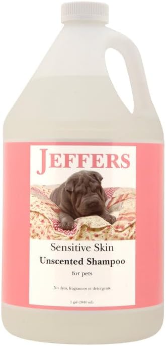 Jeffers Pet Sensitive Skin Unscented Shampoo for Dogs & Cats, 128 oz - Soap Free Cleansing Pet Shampoo for Allergy Prone Skin with Moisturizing Conditioners, Deodorizing Grooming Wash, USA Made