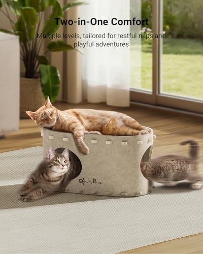 DownyPaws Cat House for Indoor Cats, Peekaboo Cat Bed Cave, Cream