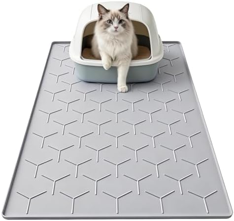 Garoopion Silicone Cat Litter Mat 34×22 inch, Easy to Clean, Gray