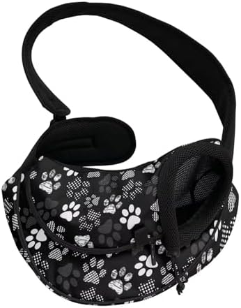 Black Dog Paw Print Dog Sling Carrier for Small Dogs Puppy Carrier Sling Purse for Traveling Adjustable Strap Crossbody Pet Travel Shoulder Bag