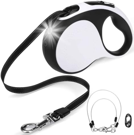 BINGPET Dual Retractable Dog Leash with Light, 360° Tangle-Free Double Dog Leash for Two Dogs with Reflective Wire Ropes, Chew Proof Heavy Duty for Small and Medium Dogs Walking