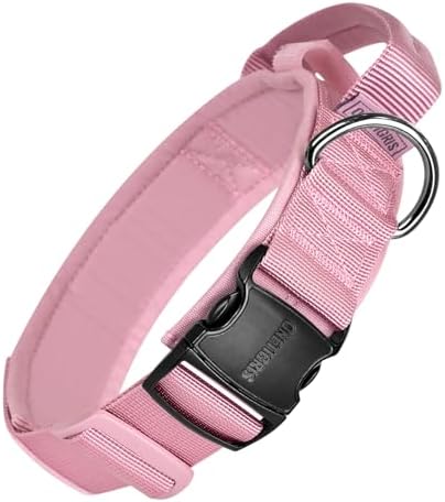 OneTigris Heavy Duty Dog Collar for Large Dogs with Traffic Handle Pink L