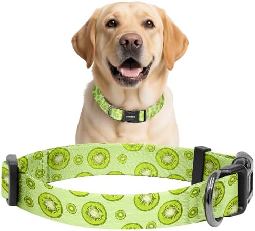 Kazazoo Dog Collar Cute and Soft Nylon Puppy Collar for Boy and Girl Dogs, Adjustable Dog Collars for Large Dogs, Kiwi Fruit-L