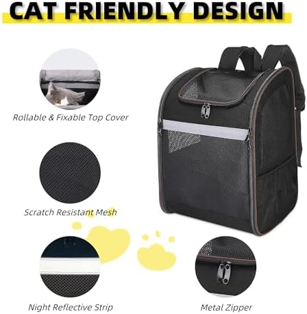 Cat Backpack Carrier - Large Space, Breathable Mesh, Anti-Scratch, Reflective Strip - Foldable Pet Carrier for Travel, Hiking & Outdoor Activities - Fits Cats & Small Dogs (Black, X-Large)
