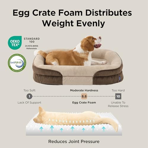 Bedsure 360°Oval Bolster Orthopedic Dog Bed Medium Size Dog,30" Brown
