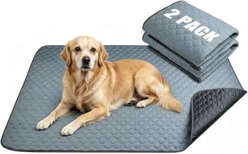 Washable Pee Pads for Dogs, 2 Pack Absorbent Reusable Training Dog Pads Pet Puppy Pads, Non-Slip Potty Pads for Whelping, Playpen, Crate, Bed, Grey (90x150cm Pack of 2)