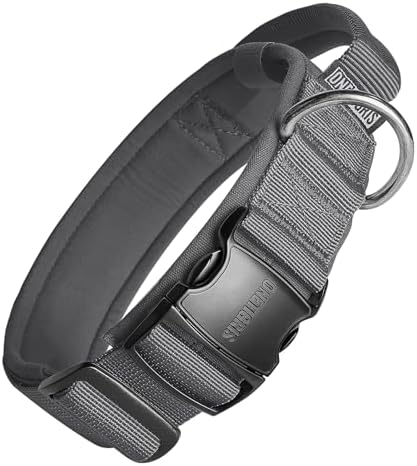 OneTigris Heavy Duty Dog Collar for Medium Dogs with Traffic Handle Gray M
