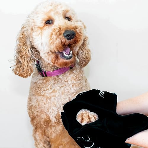 Paw Cleaning Towel for Dogs Dual Hand Pockets removes Dirt and Mud Absorbent Cotton Blend Also Great for Drying. Black