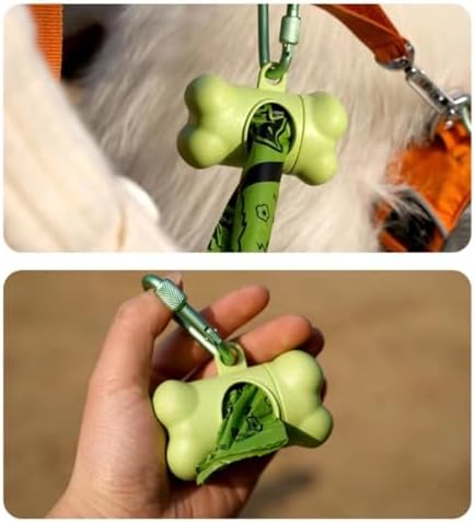 Dog Poop Pickup Bags Holder Dispenser with Leak-Proof Scented Doggy Waste Bags and Carabiner with Safety Lock Plus Hook and Loop Fastener Never Loose on Leash Lead Again (1 Holder 195 Bags, Green)