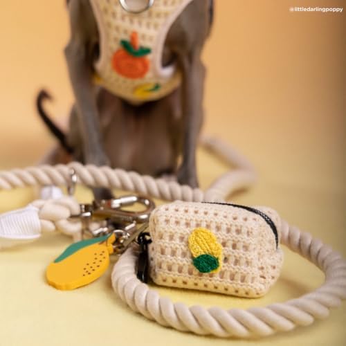 Lucy & Co. Main Squeeze Crochet Dog Poop Bag Holder and Dispenser, Clips to Leash, Water-Repellent Neoprene, Includes Refill Roll