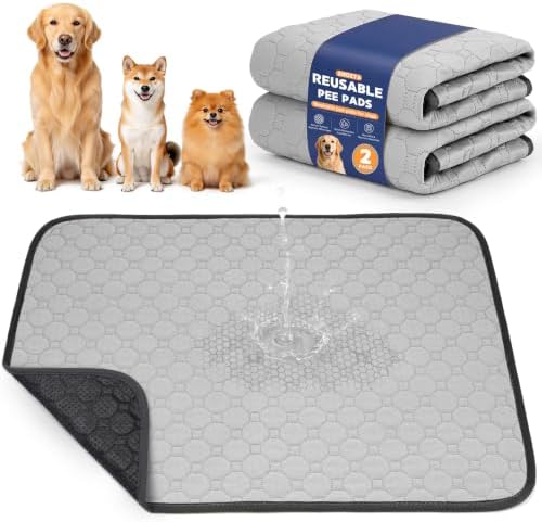 2 Pack Washable Pee Pads for Dogs, 24" x 36", Light Gray