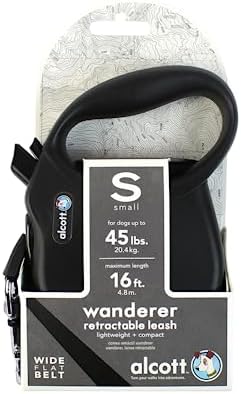 Alcott Wanderer Retractable Leash, Small, Black