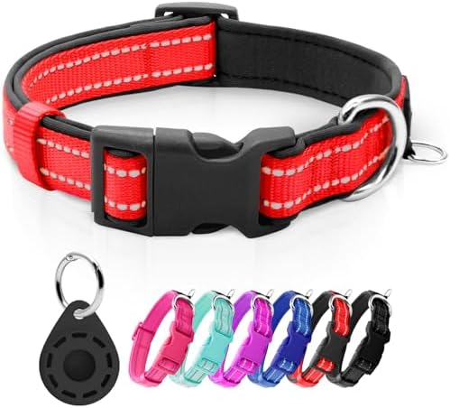 azuza Airtag Dog Collar, Small Dog Collar with Airtag Holder, Red, S