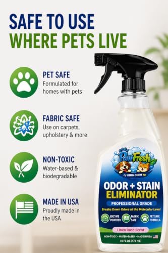 PawFresh Pet Odor & Stain Eliminator Spray, Linen Rose Scent, 16 oz