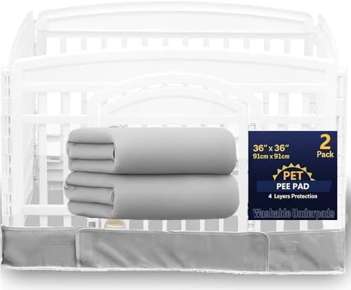 2 Pack Dog Playpen Bottom Pad Fits for 36 Inch 4 Panels Exercise Pet Playpen, Dog Crate Pad Puppy, Hoop and Loop Design (Note: Playpen Not Included). (PureGrey)