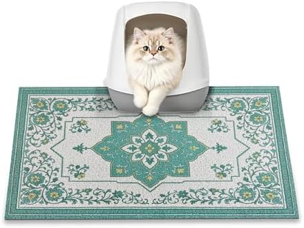 Cat Litter Mat, 24" x 16" Litter Box mat, Traps 100% Litter, Non-Slip Kitty Litter Trapping mats, Small Cute Litter mat, Easy Clean for Scatter Control, Bohe cat Food mat, Urine Waterproof
