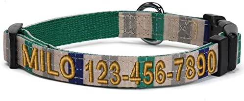 Pawtitas Pet Soft Adjustable Solid Color Puppy Collar Dog Multicolor Personalized Customizable Embroidered Customize w Name & Phone Number Grey Blue Green Large Customized Large (Pack of 1)