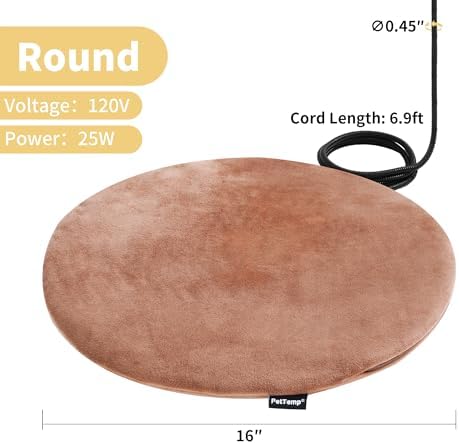 Pet Heating Pad for Cats Dogs Indoor & Sheltered Outdoor Waterproof Heated Cat Bed Heated Dog Bed Chew Resistant Cord Constant Temperature Electric Warming (Brown, R: 16" × 16" × 1.3")