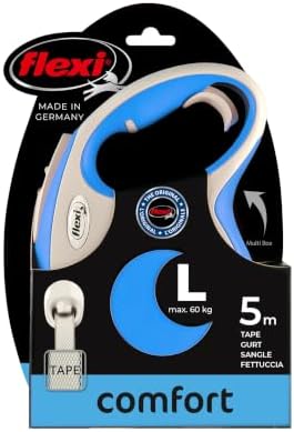 Flexi New Comfort Tape Grey & Blue Large 5m Retractable Dog Leash/Lead for Dogs up to 60kgs/132lbs