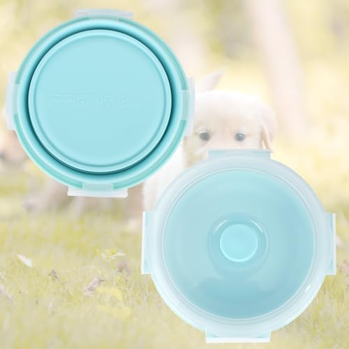 2pcs Collapsible Dog Bowls, Silicone Food & Water Travel Bowl with Lid Portable Expandable Pet Feeding & Drinking Cup/Saucer for Walking, Kennels, and Camping 350ml (Blue)