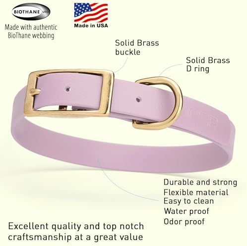 Viper Biothane Heavy Duty Waterproof Dog Collar Strong Coated Nylon Webbing w/Solid Brass Hardware Odor-Proof for Easy Care to Clean High Performance Fits Small Medium or Large Dogs, Pastel Purple