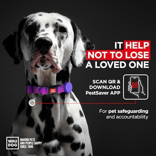 WAUDOG Adjustable Nylon Dog Collar for Large Small Medium Dogs with QR Tag