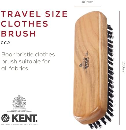 Kent CC2 Finest 100% Handcrafted Clothes Brush: Black Boar Bristle & Nylon Mix with Cherrywood Handle - Travel-Size Lint/Fuzz Remover for Cashmere, Wool, Silk; Suede Brush & Pet Hair Lint Roller