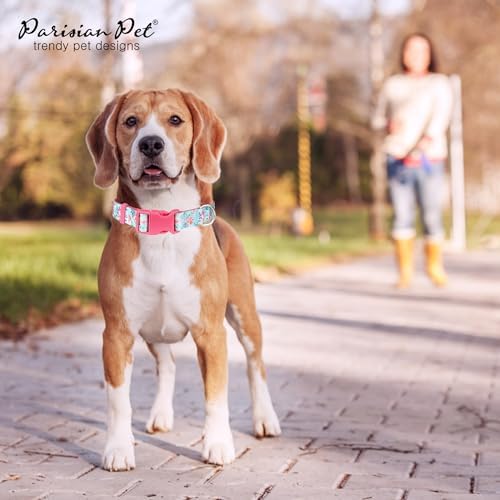 Parisian Pet Floral Dog Collar - Adjustable Spring Blossoms Girl Pet Collar with Secure Buckle and Metal D-Ring - Comfortable Designer Puppy Collars - Durable Nylon Dog Collars for Small Dogs