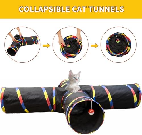 4 Way Cat Tunnels for Indoor Cats with Mouse Toy & Play Ball