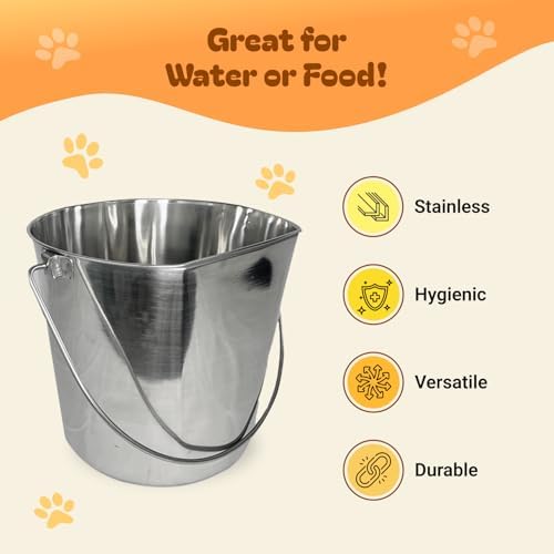ADVANCE PET PRODUCTS 13 Quart Heavy Duty Stainless Steel Flat Side Bucket | Durable Food & Water Pail for Dogs, Cats, Kennels, Cages and Critter Crates | Multi-Purpose Bucket