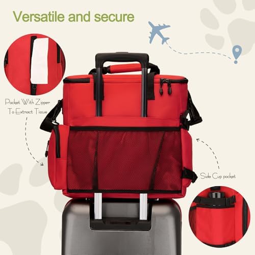 LARIPOP Dog Travel Bag Airline Friendly for Small Medium Large Dogs, Pet Travel Organizer with Collapsible Bowls Food Containers Mat, Waterproof Portable Tote for Dog Outdoor Travel