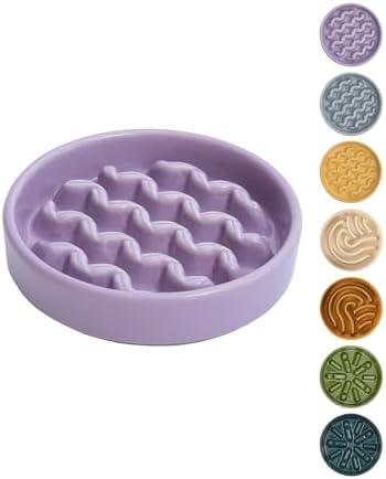 Ceramic Slow Feeder Dog Bowl, Purple, Small