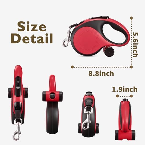 Retractable Dog Leash with Chew Proof Cable,26 ft Durable Dog Leash for Large Medium Dogs up to 110 lbs, 360° untangled, One-Handed Brake. (Red)