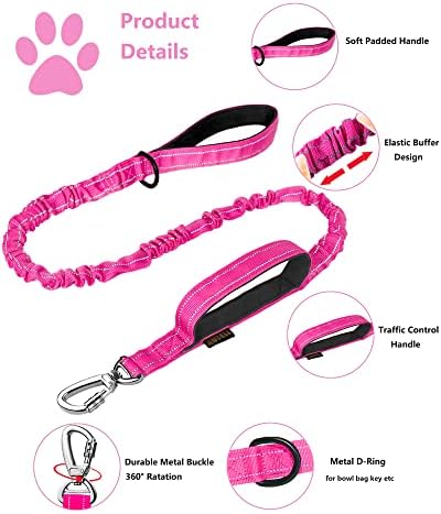 AUBELL Reflective Tactical Heavy Duty Dog Leash and Collar Set,Pink M