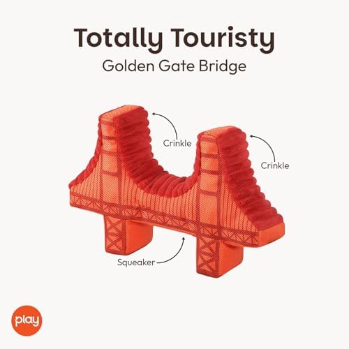 P.L.A.Y. Cute Plush Dog Toys - Totally Touristy Landmark Themed Durable Squeaker Toy, Great for Puppies & Small, Medium, Large Dogs - Machine Washable, Recycled Materials (Golden Gate Bridge, Medium)