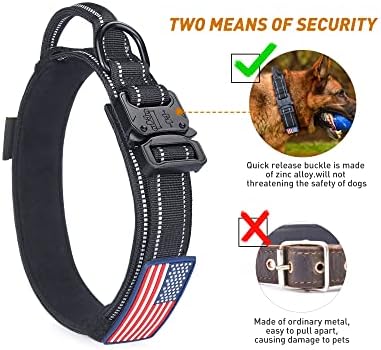 AUBELL Reflective Tactical Heavy Duty Dog Collar with Handle,Black L