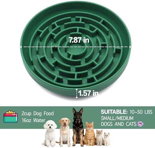 Silicone Slow Feeder Bowl, with Non-Slip Suction Cups, Anti-Choking, Puppy Puzzle Bowl, Slows Down Eating Speed, Relieves Anxiety, Suitable for S&M Sized Dogs and Cats(Green