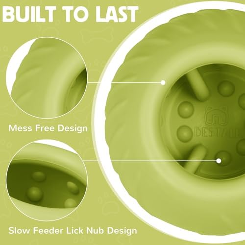 Long-Lasting Dog Lick Toy, Wobbly Dog Enrichment Lick Bowl to Keep Dogs Busy, Interactive Stuffable Dog Treat Feeder for Boredom, Silicone Treat Dispensing Chew Toy(Green,M)